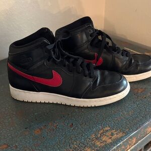 Nike Youth 6.5 Black Air Jordan's Sneakers with Red Swoosh